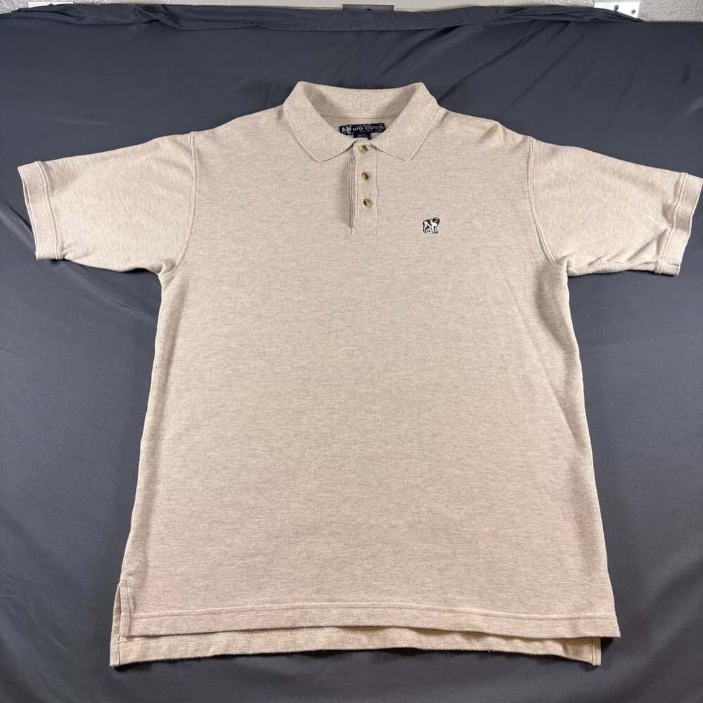 Big Dogs Polo Shirt Mens size L, Beige Cotton Embroidered Logo
